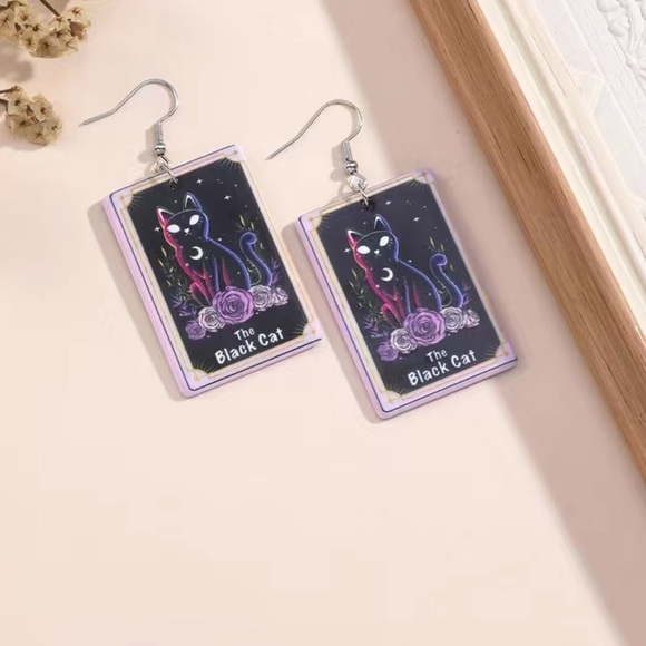 New, Black Cat Dangle Earrings - Picture 3 of 4